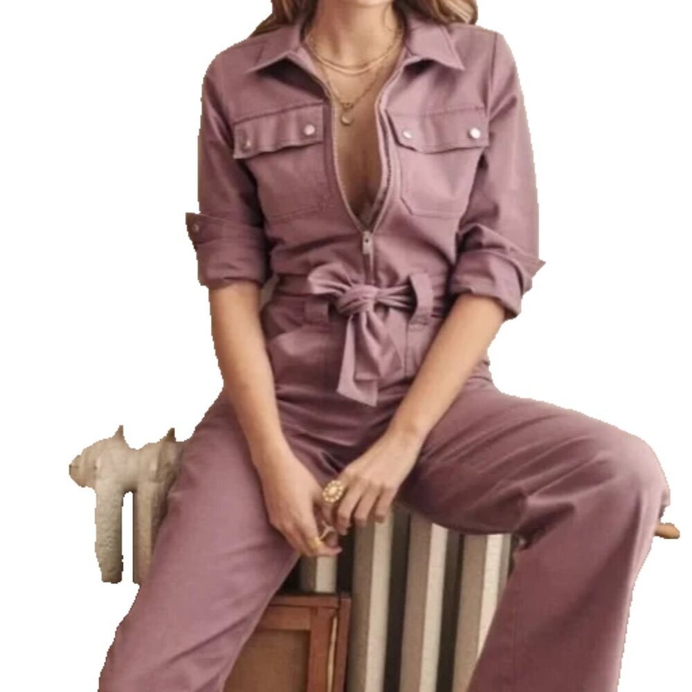 Sezane Paris Roby Women Jumpsuit Size 34 Grape Distressed - Picture 2 of 16